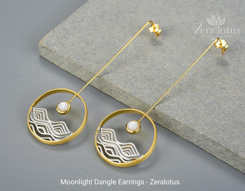 Moonlight Dangle Earrings – Handmade 925 Sterling Silver Fine Jewelry by Zeralotus