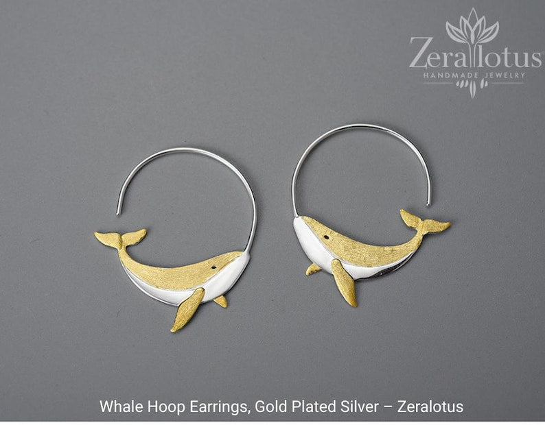 Whale Hoop Earrings β Gold Plated Sterling Silver by Zeralotus