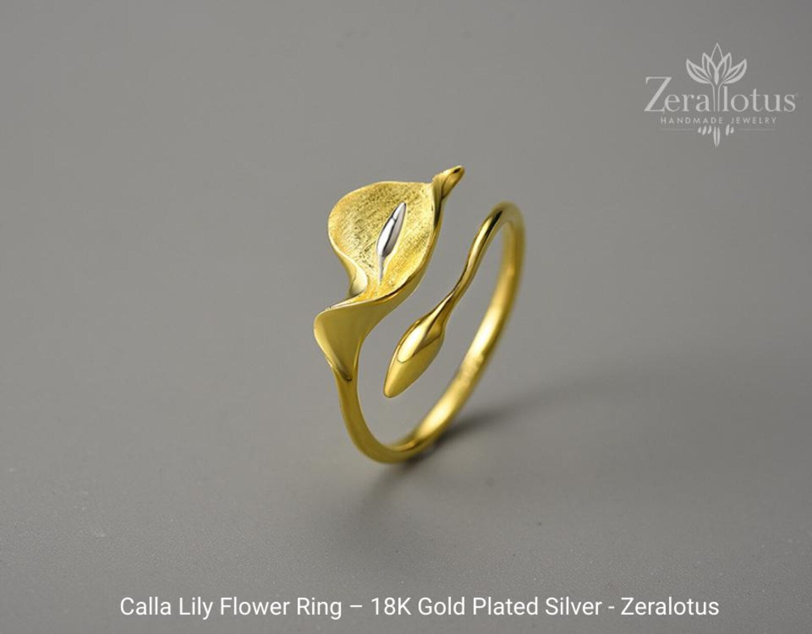 Calla Lily Ring: Handmade Sterling Silver Adjustable Band, Nature-Inspired