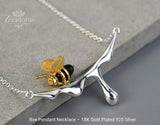 18K Gold Plated Bee Necklace: Sterling Silver Honeycomb Pendant