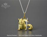 18K Gold Plated Squirrel Necklace: Sterling Silver Animal Pendant
