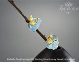 Aquamarine Butterfly Stud Earrings: 925 Sterling Silver Fine Jewelry