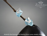 Aquamarine Butterfly Stud Earrings: 925 Sterling Silver Fine Jewelry