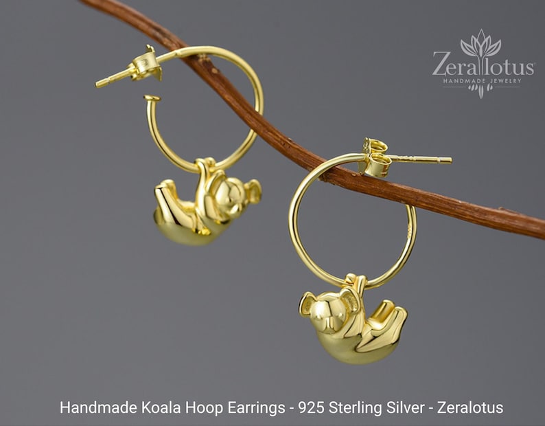 Koala Hoop Earrings, 18K Gold Plated 925 Sterling Silver Fine Jewelry by Zeralotus