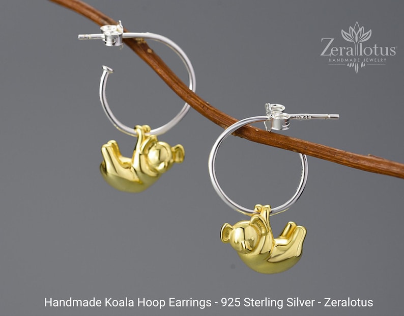 Koala Hoop Earrings, 18K Gold Plated 925 Sterling Silver Fine Jewelry by Zeralotus