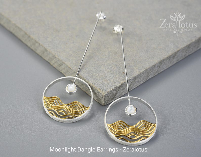 Moonlight Dangle Earrings – Handmade 925 Sterling Silver Fine Jewelry by Zeralotus