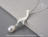 Pearl Hand Pendant Necklace, Real 925 Sterling Silver Luxury Jewelry by Zeralotus