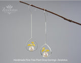 Pine Tree Pearl Drop Earrings: Handmade Sterling Silver Fine Jewelry