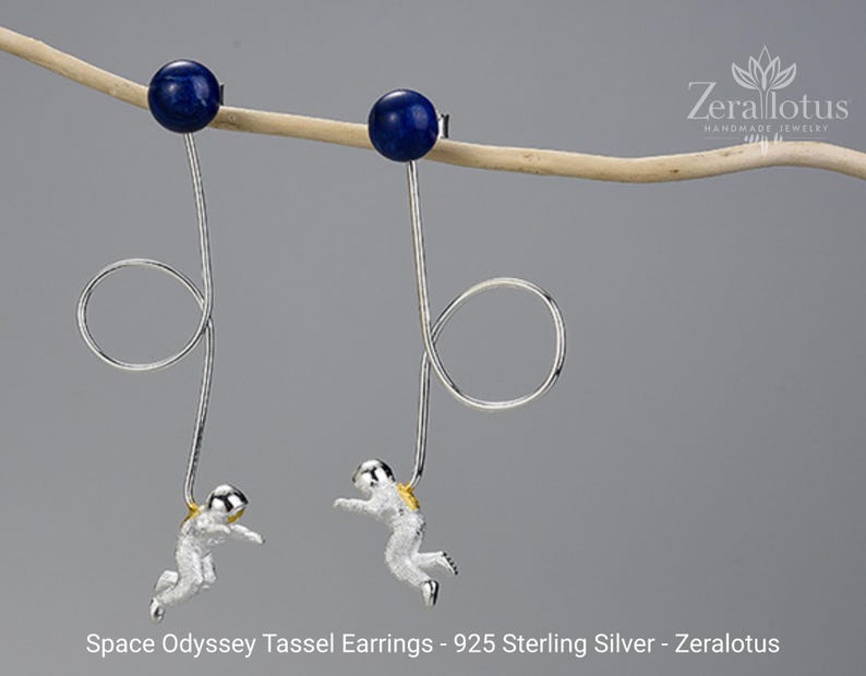 Space Odyssey Tassel Earrings, Real 925 Sterling Silver Fine Jewelry by Zeralotus