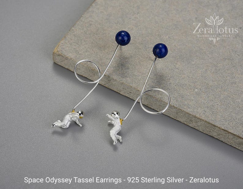 Space Odyssey Tassel Earrings, Real 925 Sterling Silver Fine Jewelry by Zeralotus