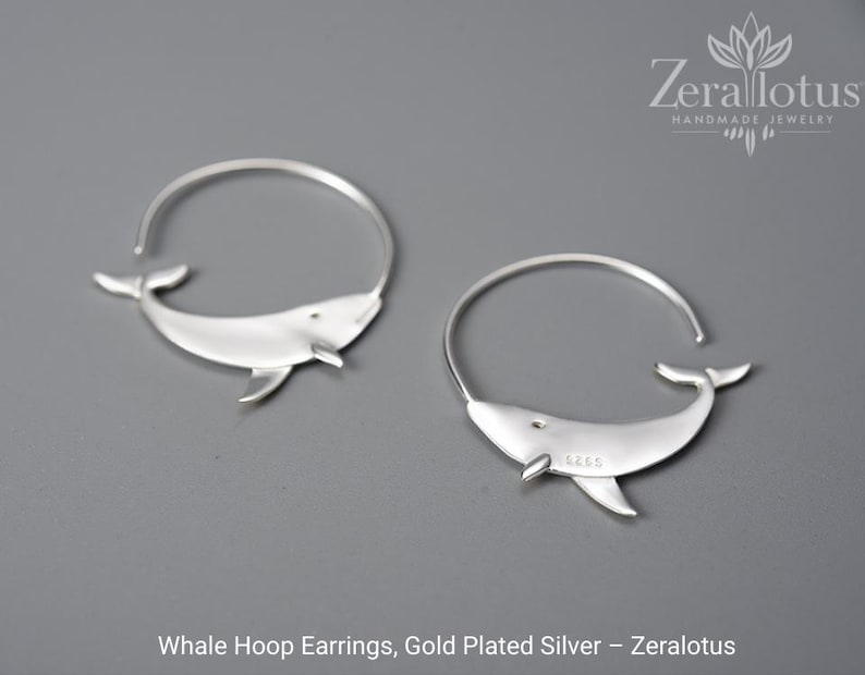 Whale Hoop Earrings – Gold Plated Sterling Silver by Zeralotus