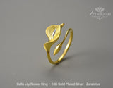 Calla Lily Ring: Handmade Sterling Silver Adjustable Band, Nature-Inspired