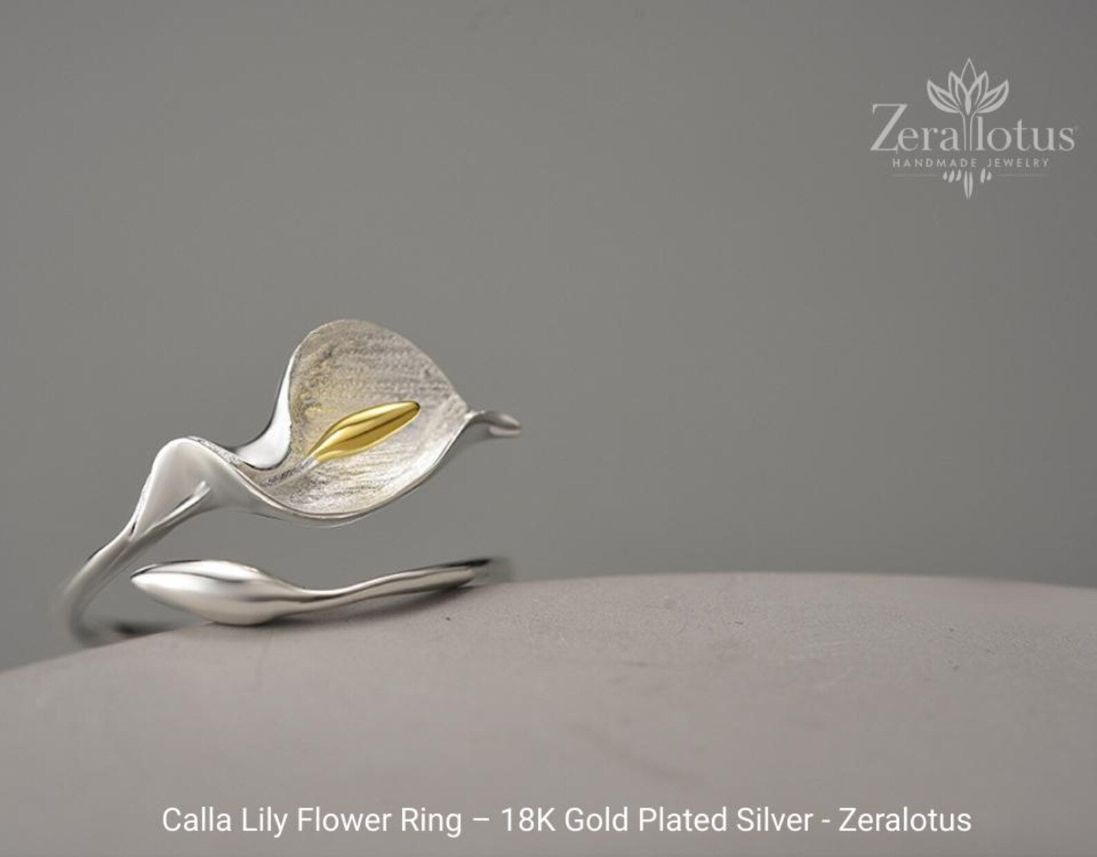 Calla Lily Ring: Handmade Sterling Silver Adjustable Band, Nature-Inspired