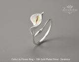Calla Lily Ring: Handmade Sterling Silver Adjustable Band, Nature-Inspired