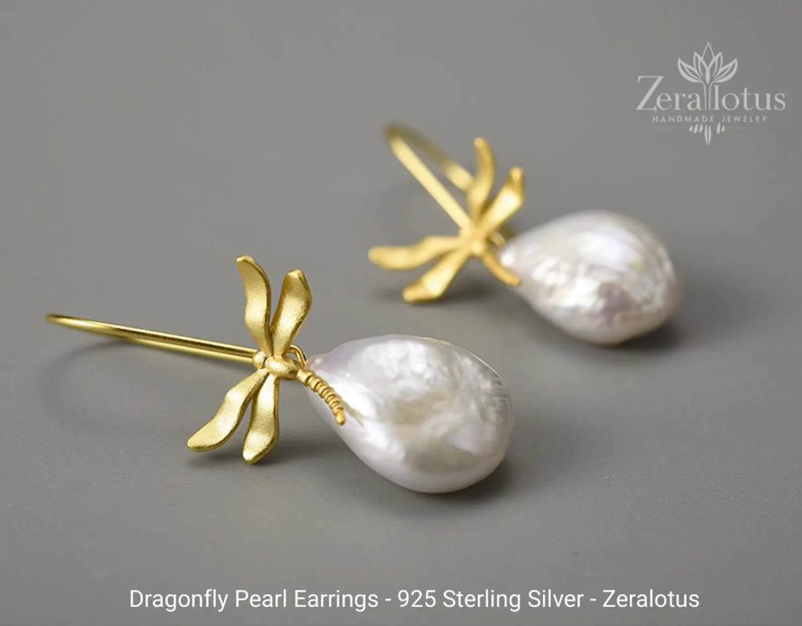 Dragonfly Pearl Earrings, Real 925 Sterling Silver Fine Jewelry by Zeralotus